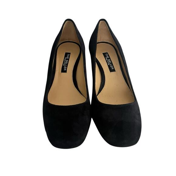NEW The SELLER Block Heel Pump •37.5/. 7• Navy Suede Round Toe Heel Shoes ITALY - Picture 3 of 8